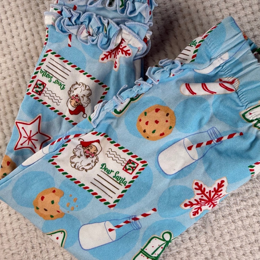 RuffleButts Dear Santa Christmas Ruffle Leggings Blue Holiday Pants 18-24M